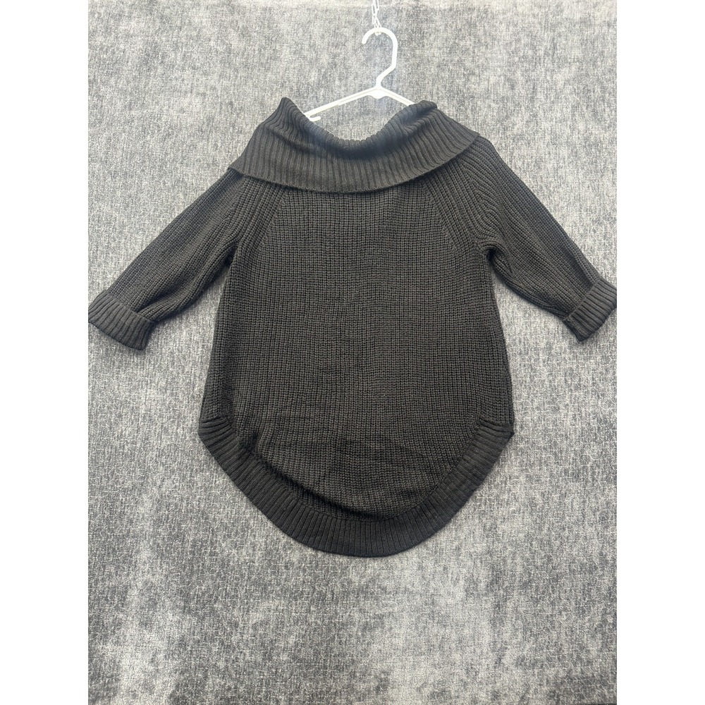89th & Madison Sweater Womens L Black Rib Fisherman Knit Cowl Neck Button Detail
